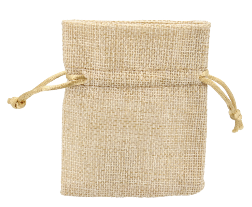 SACCHETTO STOFFA JUTA PANNA CON LACCETTI 9,5X13 CM 10/50