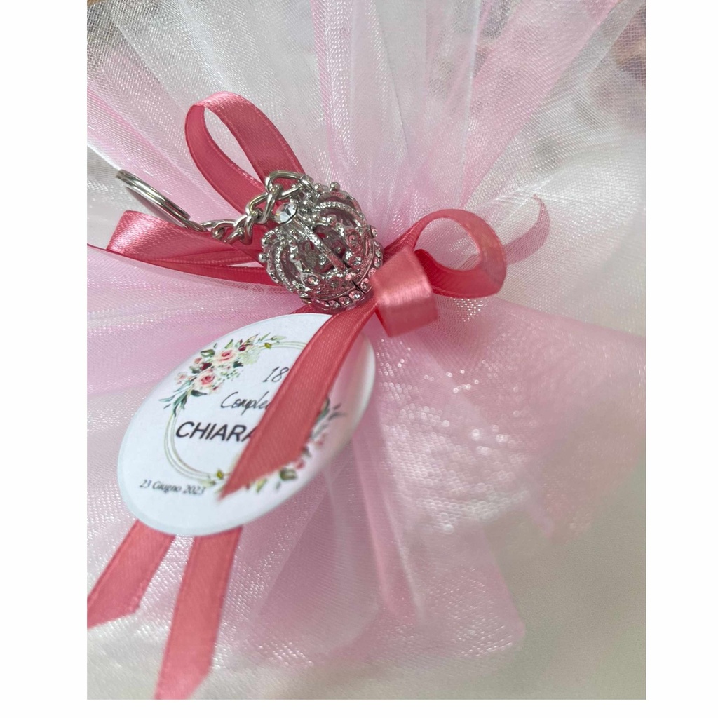 Sacchettino carta da zucchero Portachiavi Corona Argentata bomboniera compleanno 18  (copia)