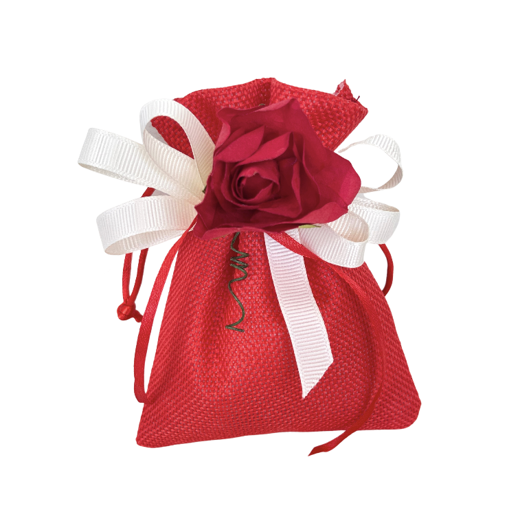 SACCHETTO STOFFA JUTA ROSSO CON LACCETTI 9,5X13 CM 10/50
