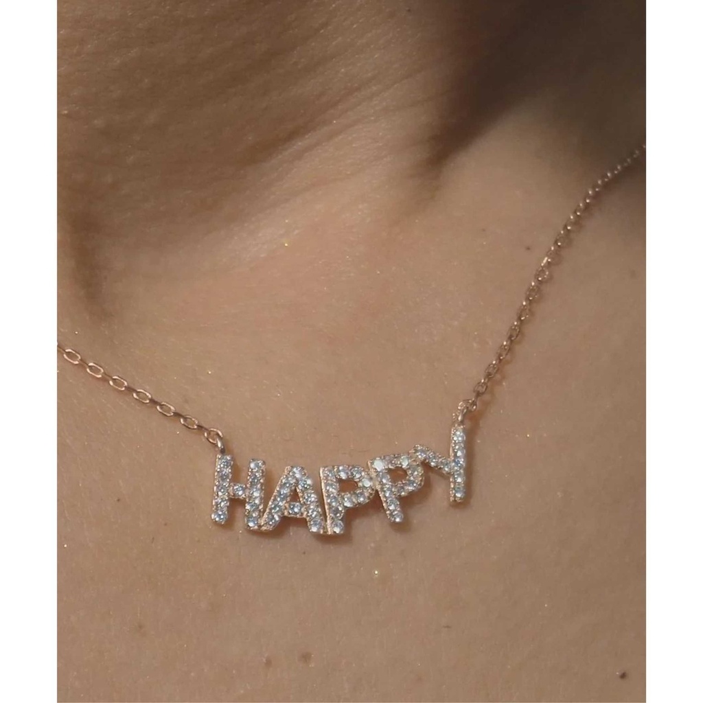 COLLANA CON SCRITTA HAPPY ROSE' CM 40+5