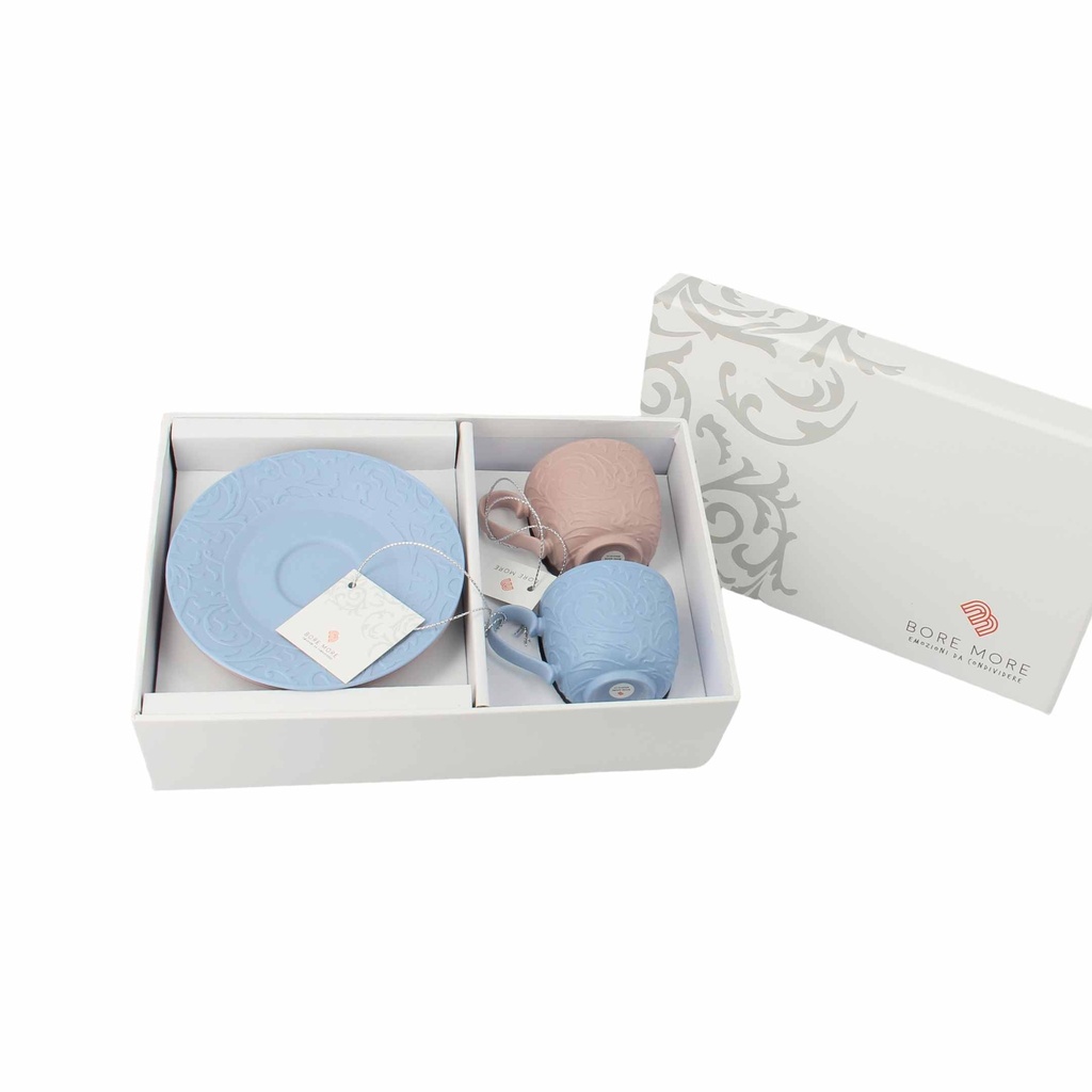 SET TAZZINE + PIATTINI PORCELLANA ROSA E CARTA DA ZUCCHERO