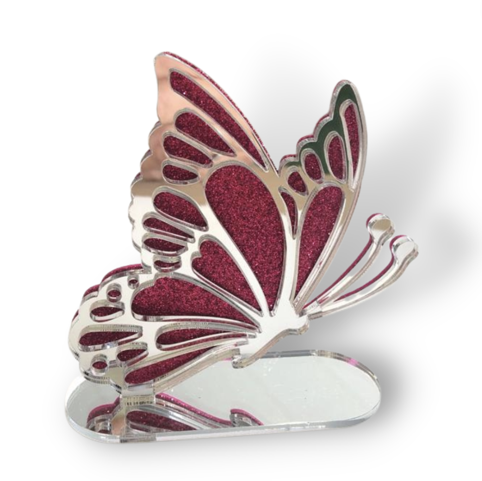  FARFALLA  PLEXI  CON FONDO GLITTERATO BOMBONIERA COMPLEANNO