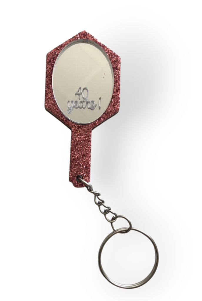 PORTACHIAVI SPECCHIETTO  ESAGONALE PLEXI - ART- BASE GLITTERATO, BOMBONIERA COMPLEANNO