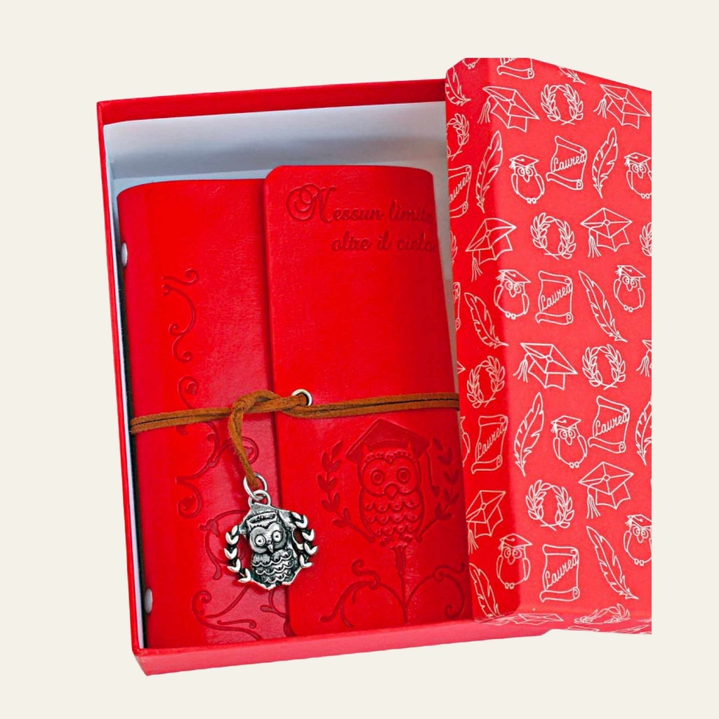 BLOCCO NOTES PELLE LAUREA CON CIONDOLI VARI 