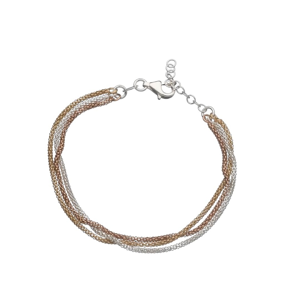 BRACCIALE 3 FILI SILVER ORO E ROSE'