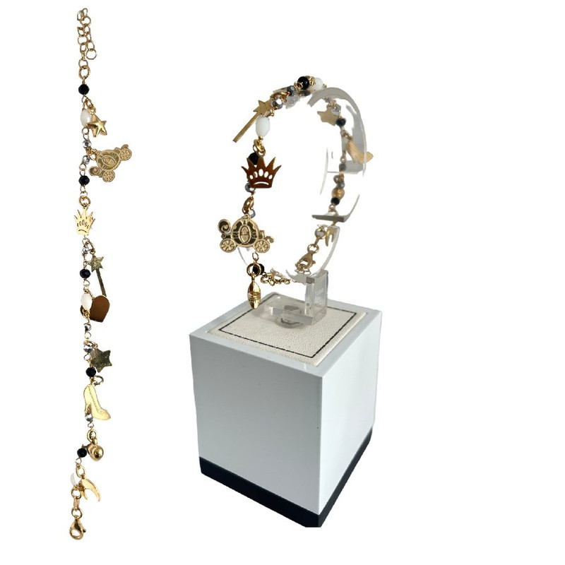 BRACCIALE COL. ORO CON ELEMENTI PORTA FORTUNA PRINCIPESSA, CARROZZA