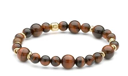 BRACCIALE CON PIETRE MARRONI ED ELEMENTI IN ARGENTO