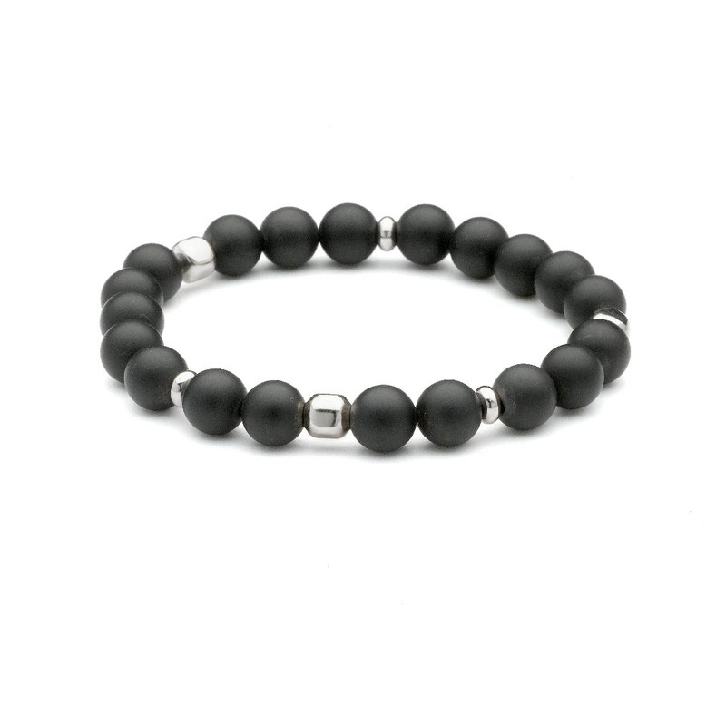 BRACCIALE CON PIETRE NERE ED ELEMENTI IN ARGENTO