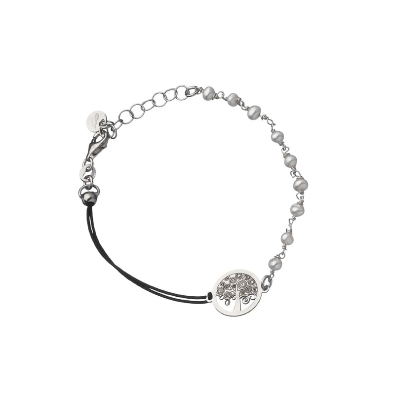 BRACCIALE PERLINE BIANCHE CON LOGO ALBERO DELLA VITA