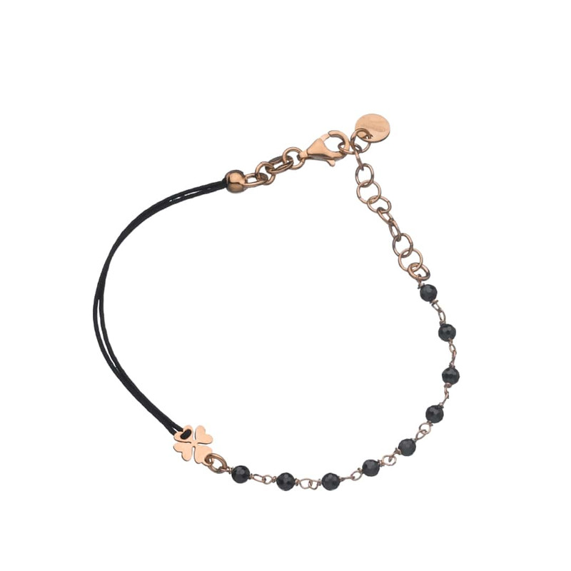 BRACCIALE PERLINE NERE CON QUADRIFOGLIO ORO