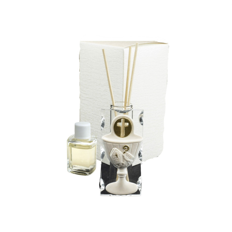 [D23013] Diffusore in Vetro con Calice e Croce in Resina Cresima