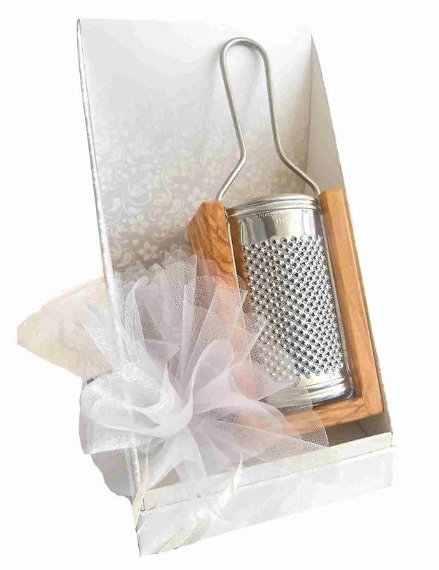 GRATTUGGIA IN LEGNO DI ULIVO CON BOX E ACCIAIO INOX CON MANICO
