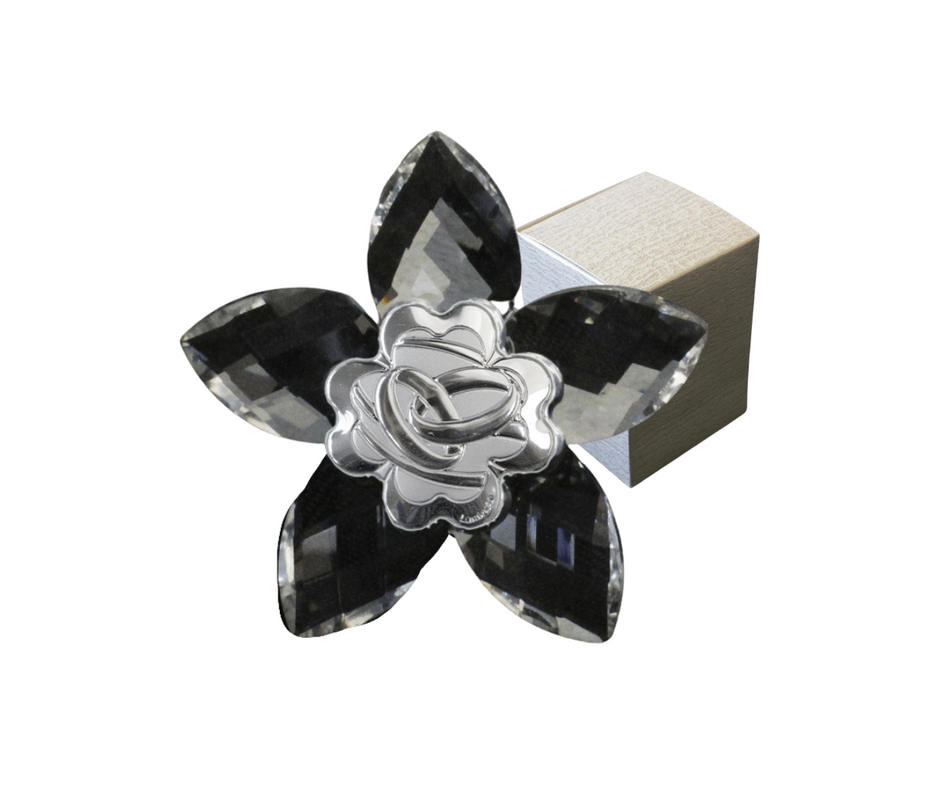 [D23028] Icona Fiore in Cristallo Quadrifoglio Placchettina Fedi Scatola incluso