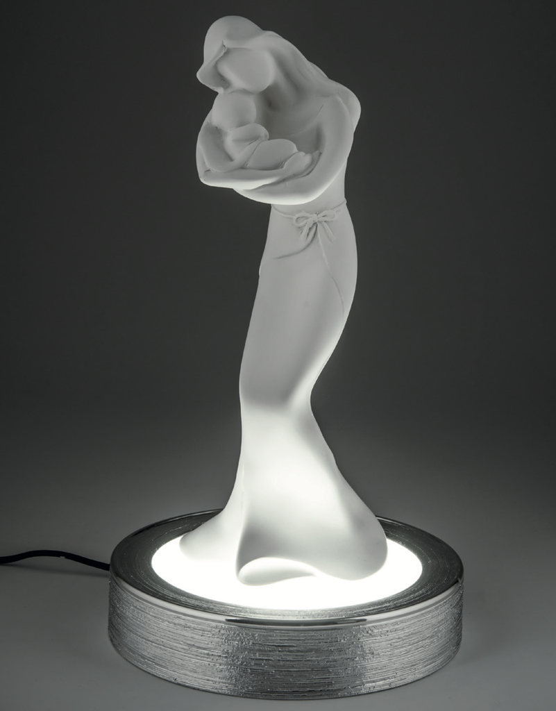 Lampada con Presa Scultura in Resina Bianca Madonna e Bambino
