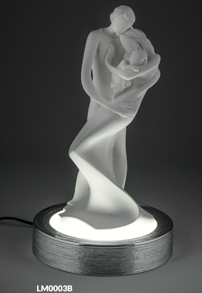 Lampada con Presa Scultura in Resina Bianca Sacra Famiglia