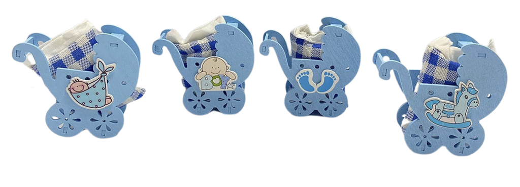 PORTACONFETTI SEGNAPOSTO CARROZZINA LEGNO TRAFORATO Bomboniera Baby Nascita