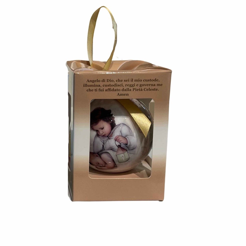 [PAL-19] Pallina Natale con Frase 'Angelo di Dio...' Regalo Bomboniera Nascita Compleanno Battesimo Comunione e Cresima