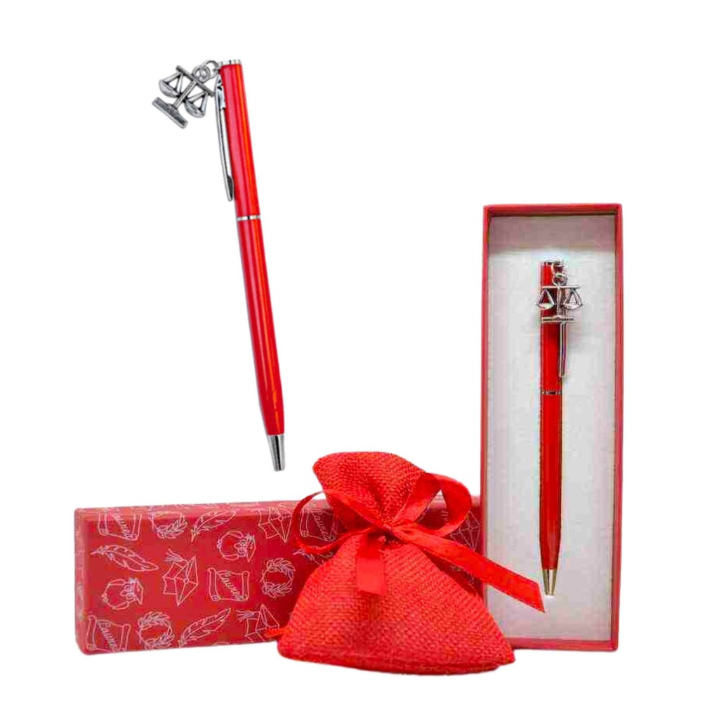 Penna Bomboniera rossa specifica per laurea, con ciondoli vari simboli ricoperto in argento 925