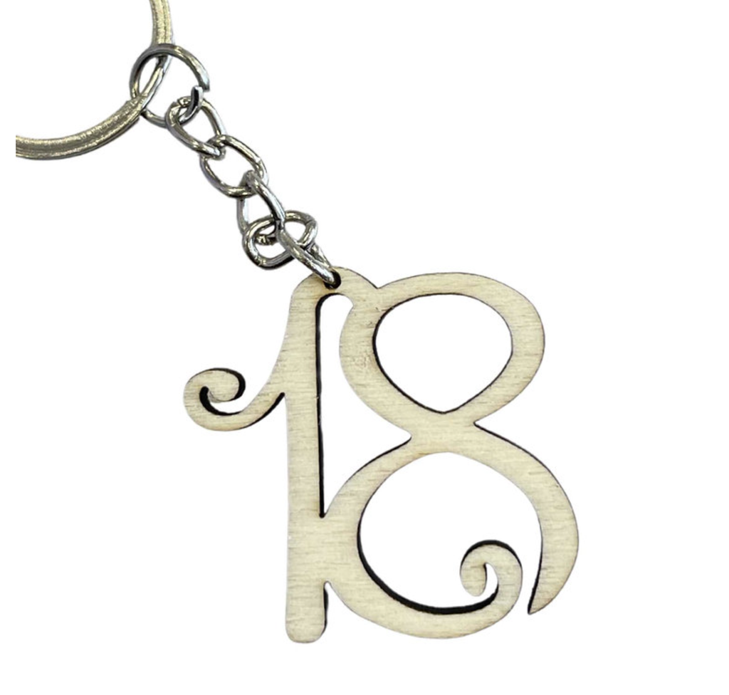 Portachiavi legno Compleanno Diciottesimo numero 18 diciotto