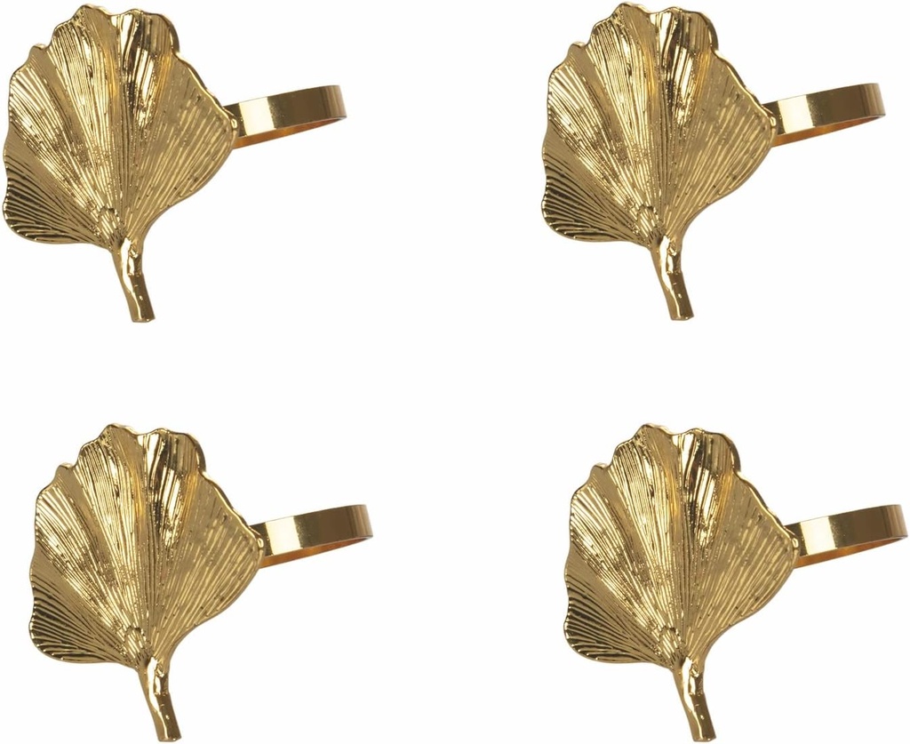 Portatovaglioli Set 4 Foglie in metallo dorato Ø4 cm