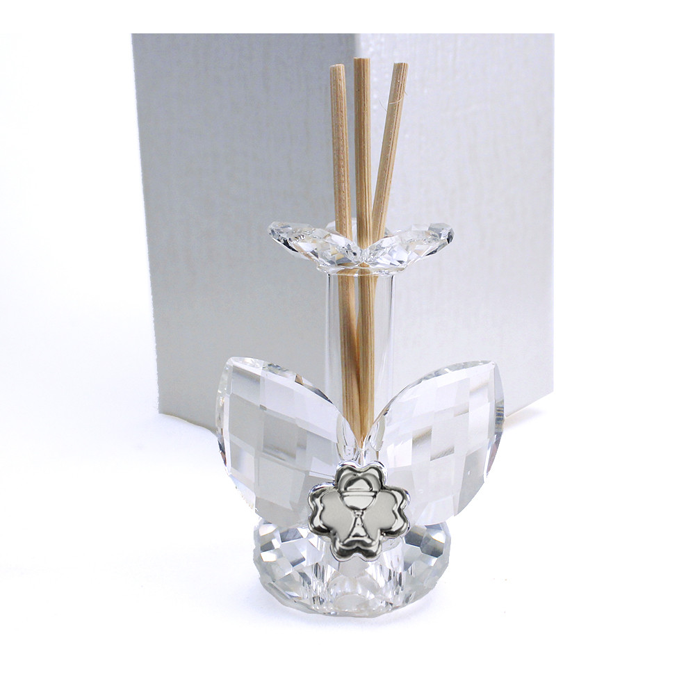 [D23010] Profumatore Fiore in Cristallo con Placchetta Comunione