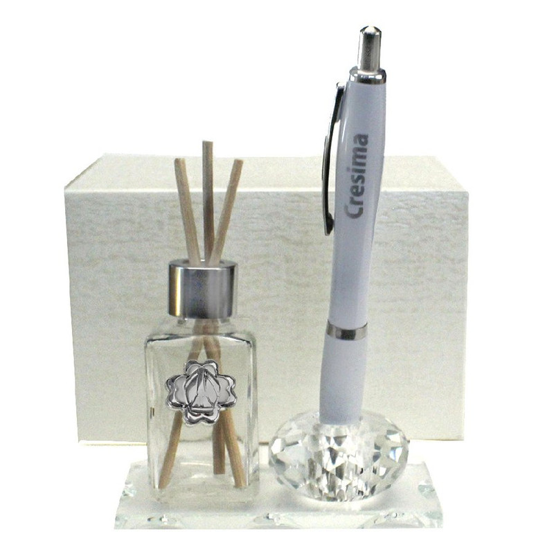 [D23018] Profumatore Porta Penna in vetro con profumo e Placchetta Cresima