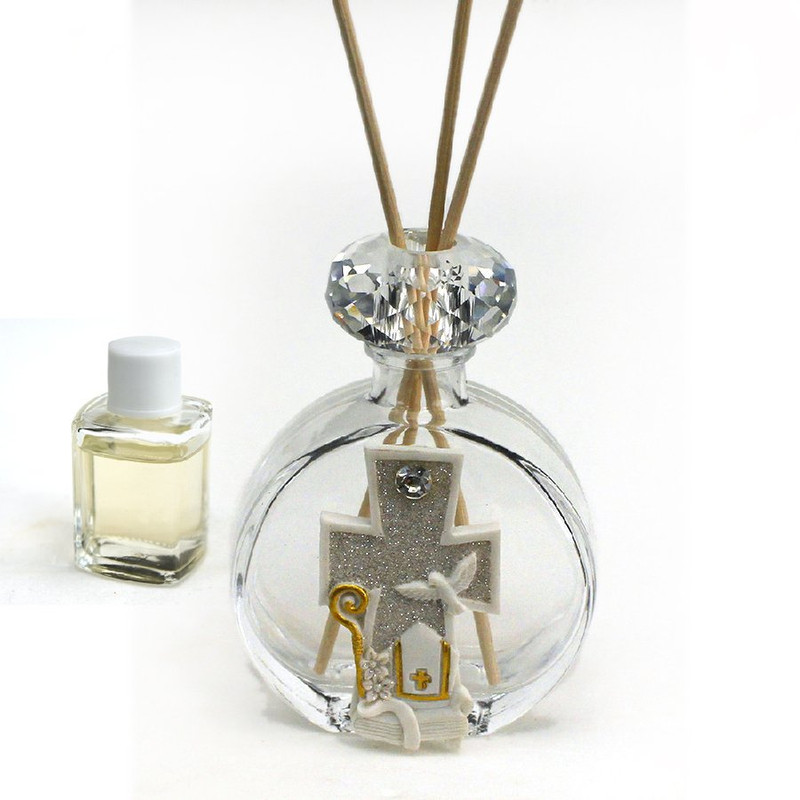 [D23015] Profumatore in Cristallo con Croce in Resina Cresima