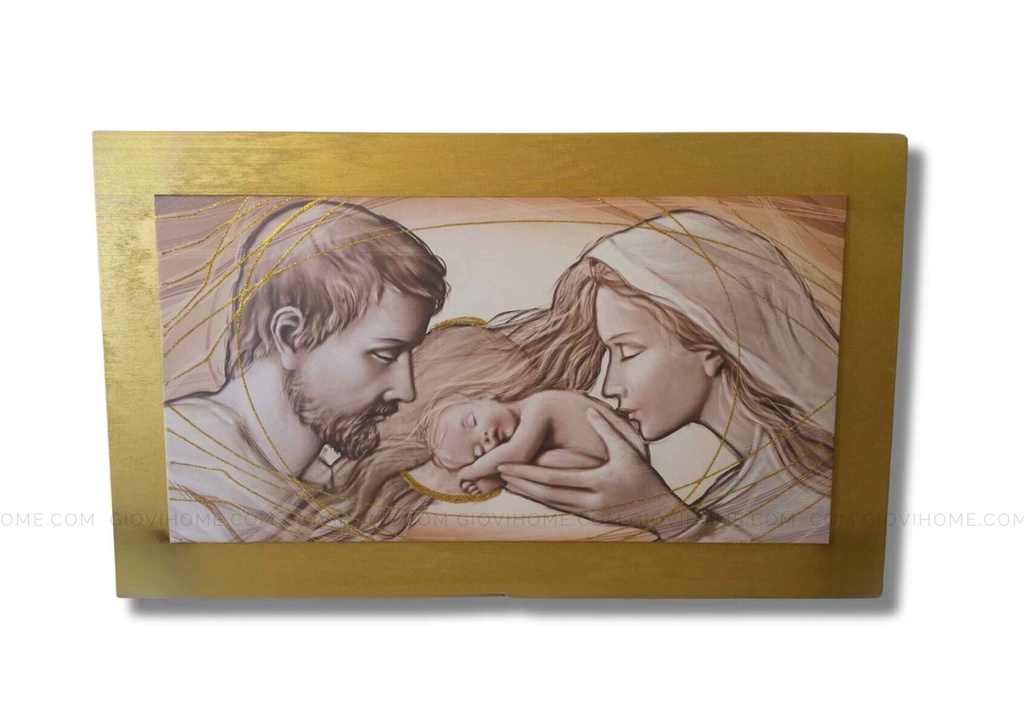 QUADRO  SACRA FAMIGLIA MODERNA CORNICE LEGNO ORO
