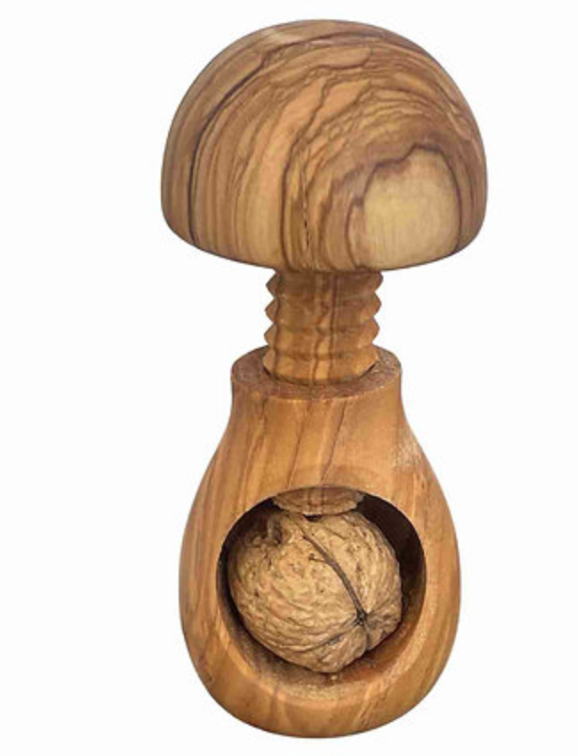 SCHIACCIANOCI A VITE IN LEGNO DI ULIVO A FORMA DI FUNGO