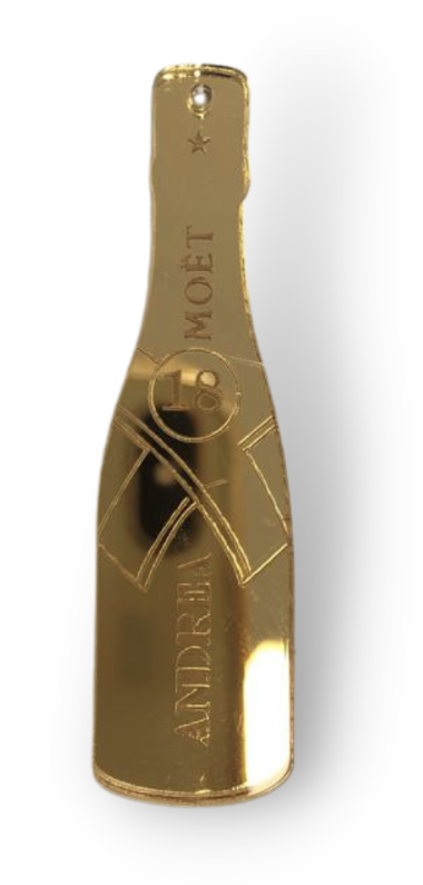 SPUMANTE APPLICAZIONE, BOTTIGLIA MOET,  BOMBONIERA PLEXI  COMPLEANNO, DICIOTTESIMO