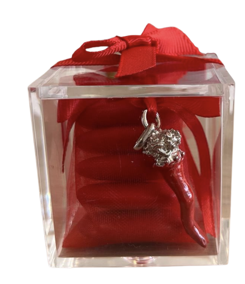 Scatolina porta confetti Plexi Portachiavi simbolo Corno Laurea Compleanno Diciottesimo