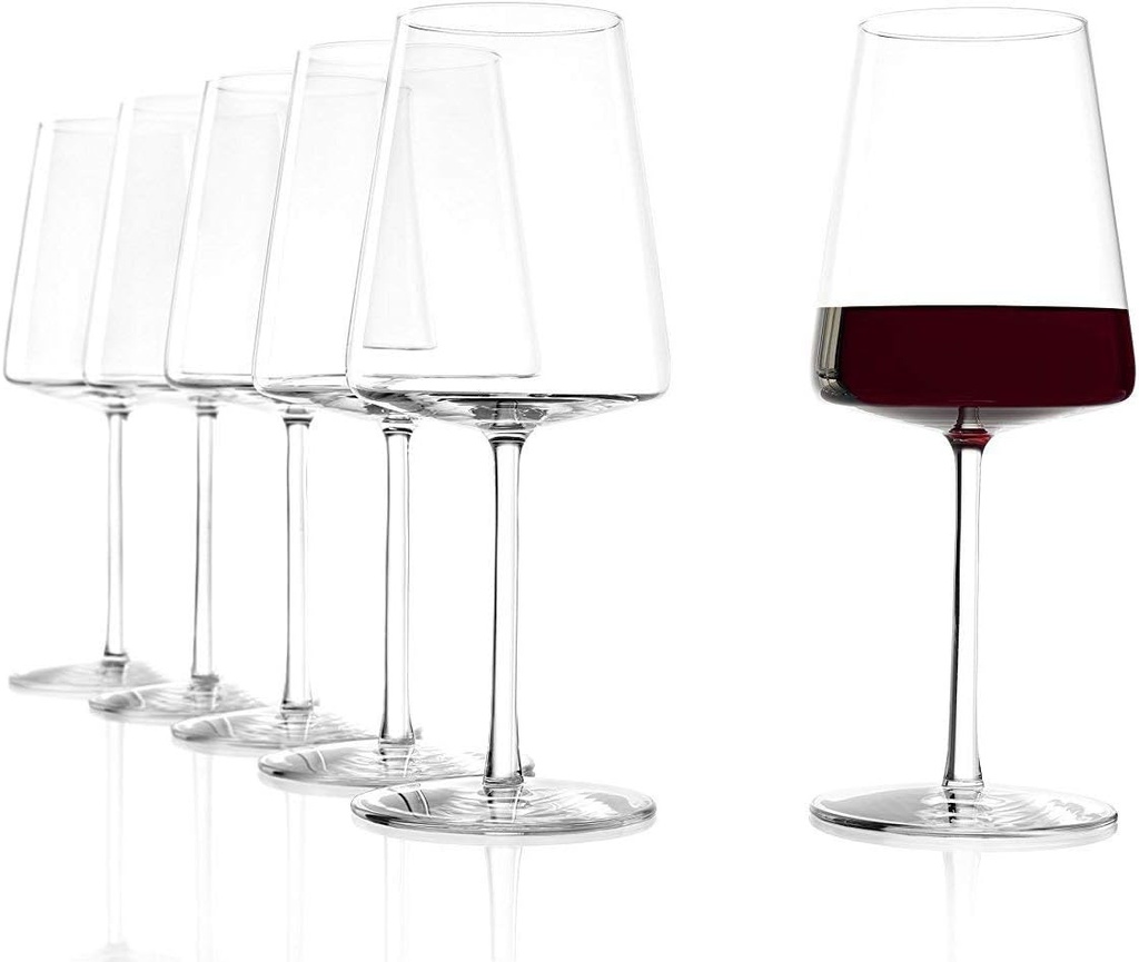Set di 6 Bicchieri da Vino Rosso, Lavabili in lavastoviglie, in Cristallo al Piombo, Eleganti e infrangibili, 6 unità 520 ml