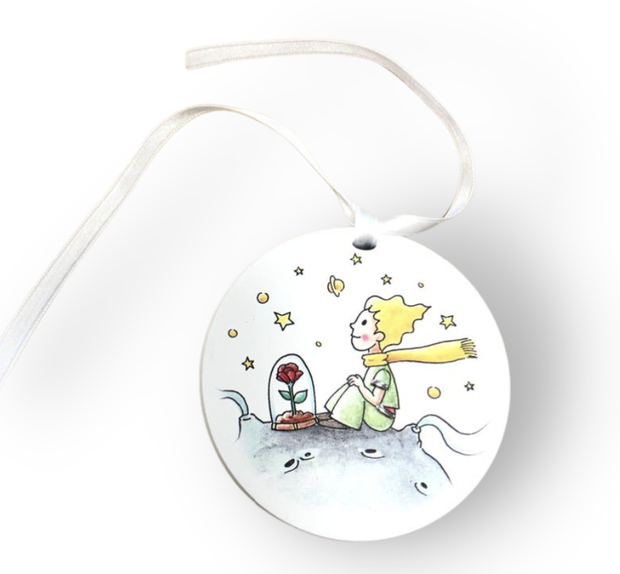 Tondo Piccolo Principe con calamita e nastro con frase 
'E' molto semplice...' Regalo Bomboniera Nascita Compleanno Battesimo Comunione Cresima