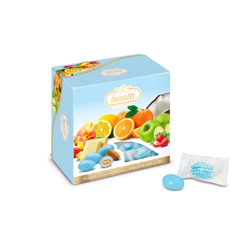 [BUFRU/C] VASSOIO CONFETTI CONF.SING. MORBIDO RIPIENO FRUTTA COL.CELESTE 0,5 KG