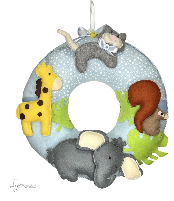 Coccarda Nascita Animali Elefante Giraffa Scoiattolo e Gattino