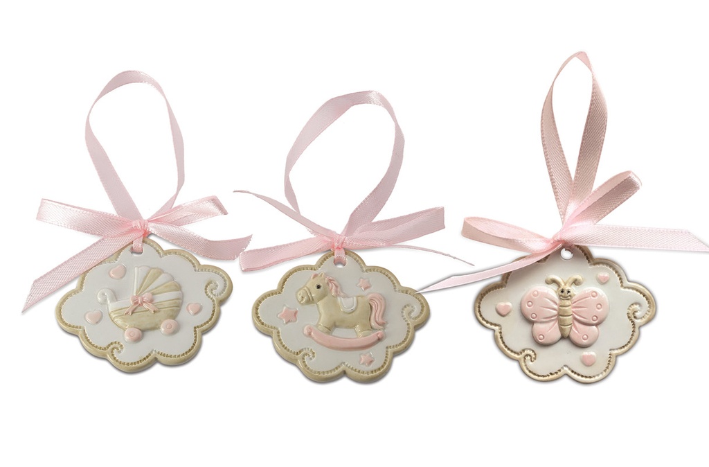 [LK18139/R] MEDAGLIONI NASCITA ROSA 3 ASS. CM 5*0,5*4 - 12 CF / 216 CT