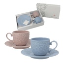 SET TAZZINE + PIATTINI PORCELLANA ROSA E CARTA DA ZUCCHERO