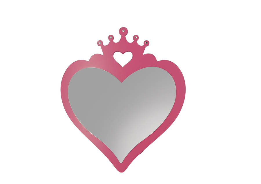 SPECCHIO CUORE ROSA CON CORONA IN LEGNO