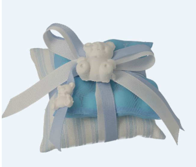 CUSCINO DOPPIO CON APPL. GESSETTI CELESTE 9X9X4.5 CM