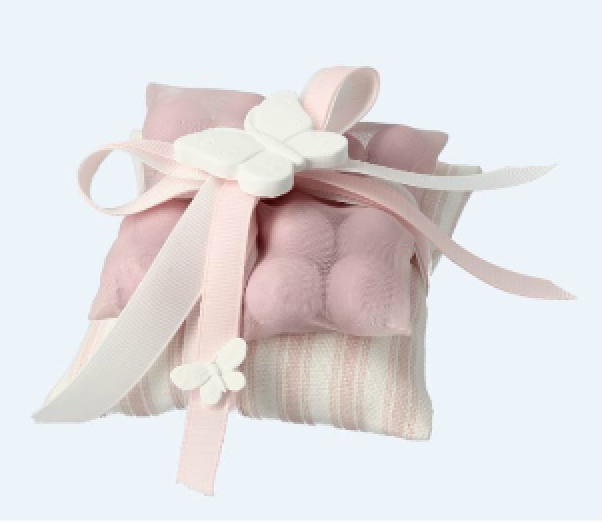 CUSCINO DOPPIO CON APPL. GESSETTI ROSA 9X9X4.5 CM 