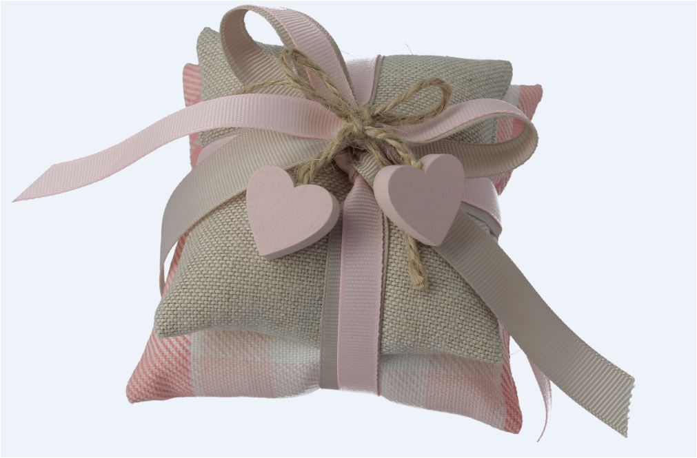 DOPPIO CUSCINO 9X9X5 CM DEC. CUORICINI ROSA 8 CF - 104 CT