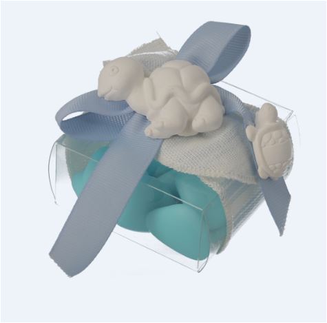 SCATOLINA PVC CON APPL.GESSETTO CELESTE 6X6X3 CM