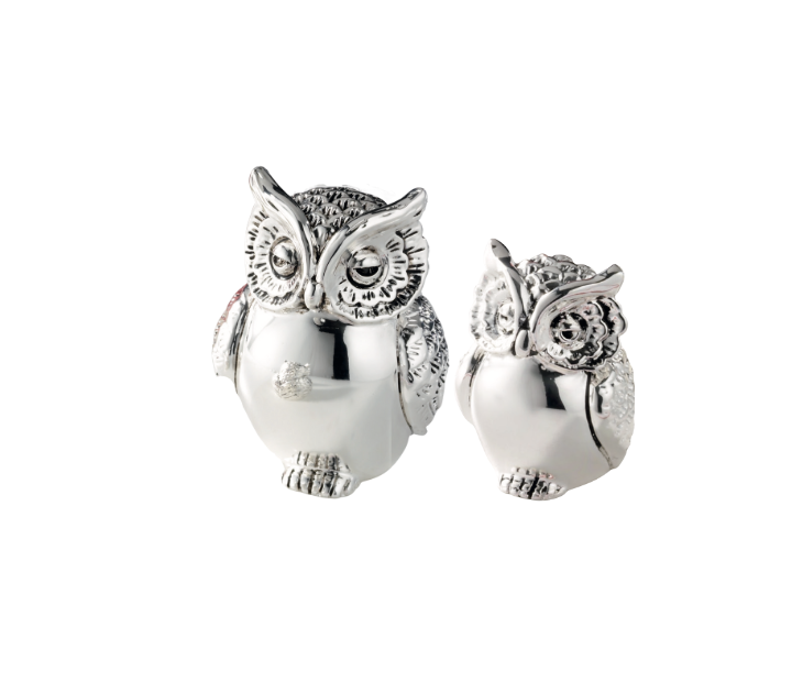 GUFO ARGENTATO 2 MISURE PORTAFORTUNA LAUREA RESINA