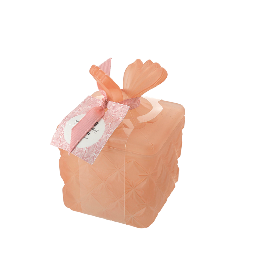 SCATOLA CON FARFALLA IN VETRO SALMONE CON CANDELA PROFUMATA PICCOLA