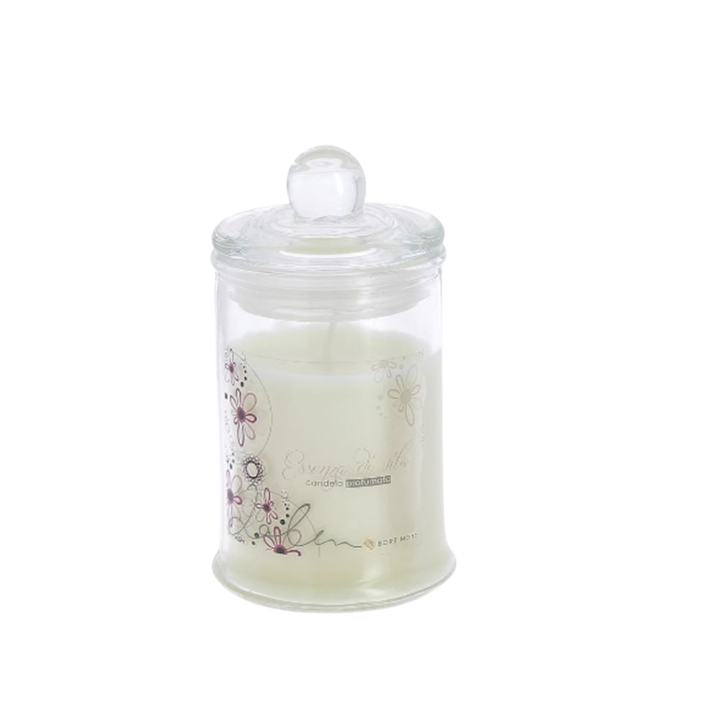 CANDELA IN BARATTOLINO VETRO TAPPO ERMETICO MANTIENE LA FRAGRANZA 3%