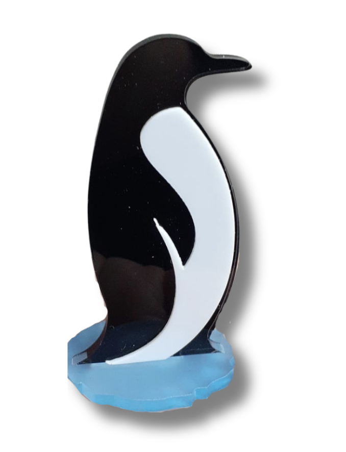 PINGUINO PLEXI SU BASE GHIACCIO  BOMBONIERA COMPLEANNO 