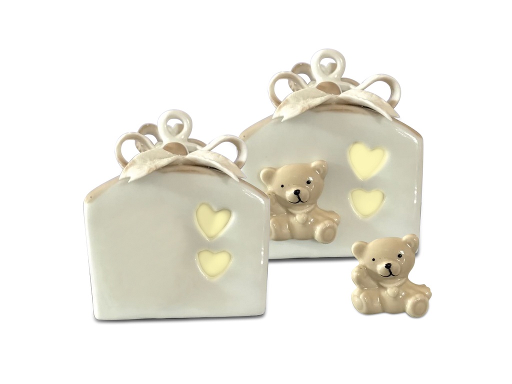 CASETTA ORSETTO CON LED IN PORCELLANA