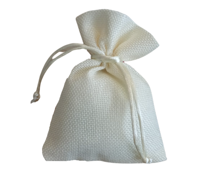 SACCHETTO STOFFA JUTA PANNA CON LACCETTI 