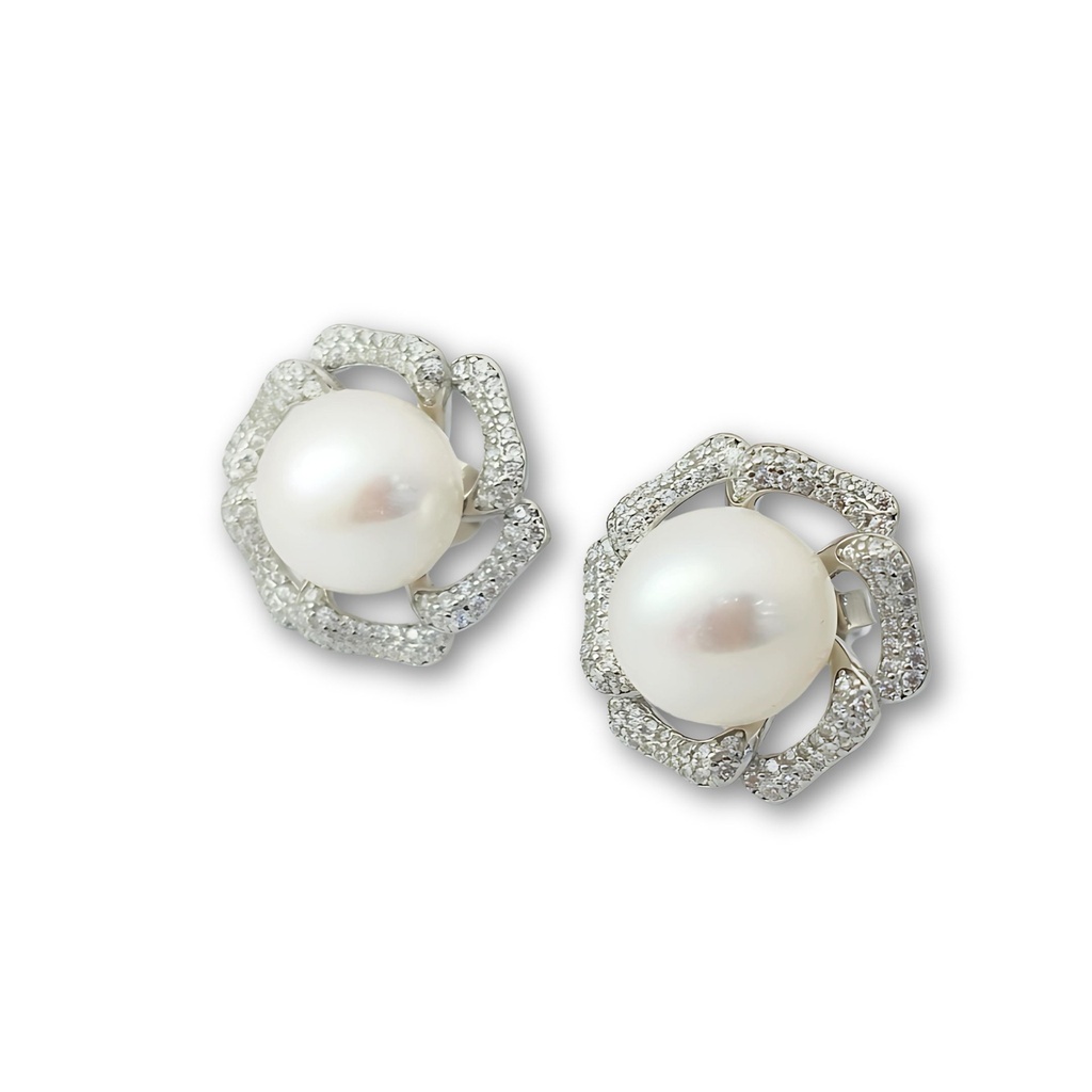 ORECCHINI PAOLA IN ARGENTO 925 CON ZIRCONE BIANCO E PERLA NATURALE