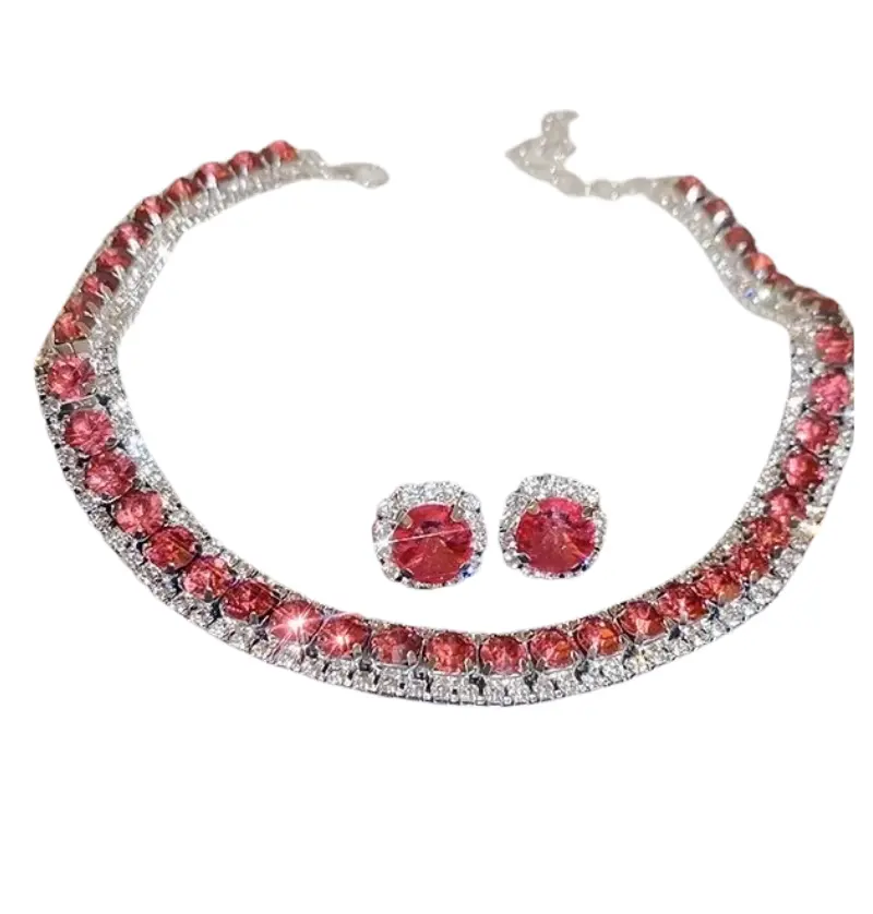 Collana e orecchini base argentata in lega con zirconi 